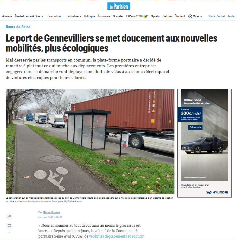 Lu dans Le Parisien : Le port de Gennevilliers se met doucement aux nouvelles mobilités, plus écologiques