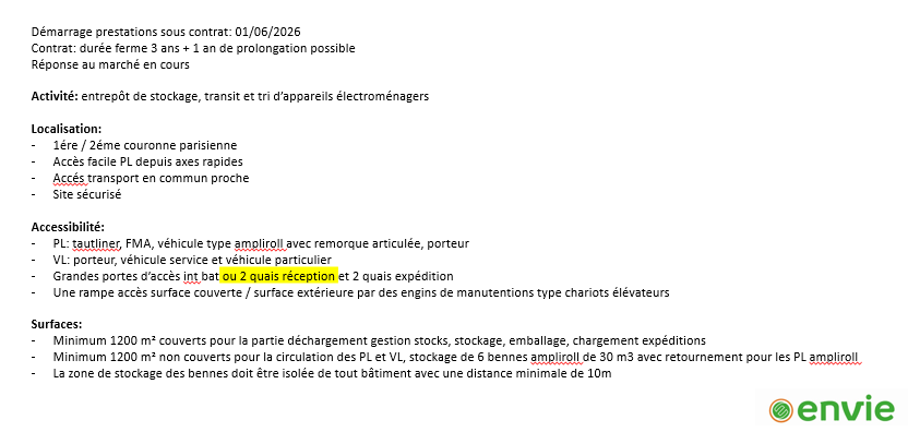 Recherche entrep�t en IDF pour massification �lectrom�nager usag�